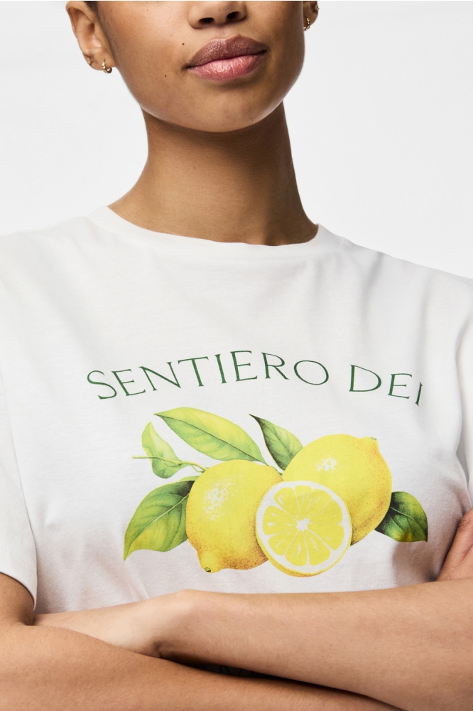 PCTHEA SS PRINTED T-SHIRT BC 17157114 BRIGHT WHITE/LIMONI